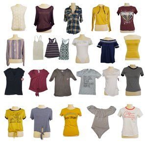 23 pc Shirt Bundle, Tee Lot Blouse Tank Tops Graphic Bodysuit Small XS